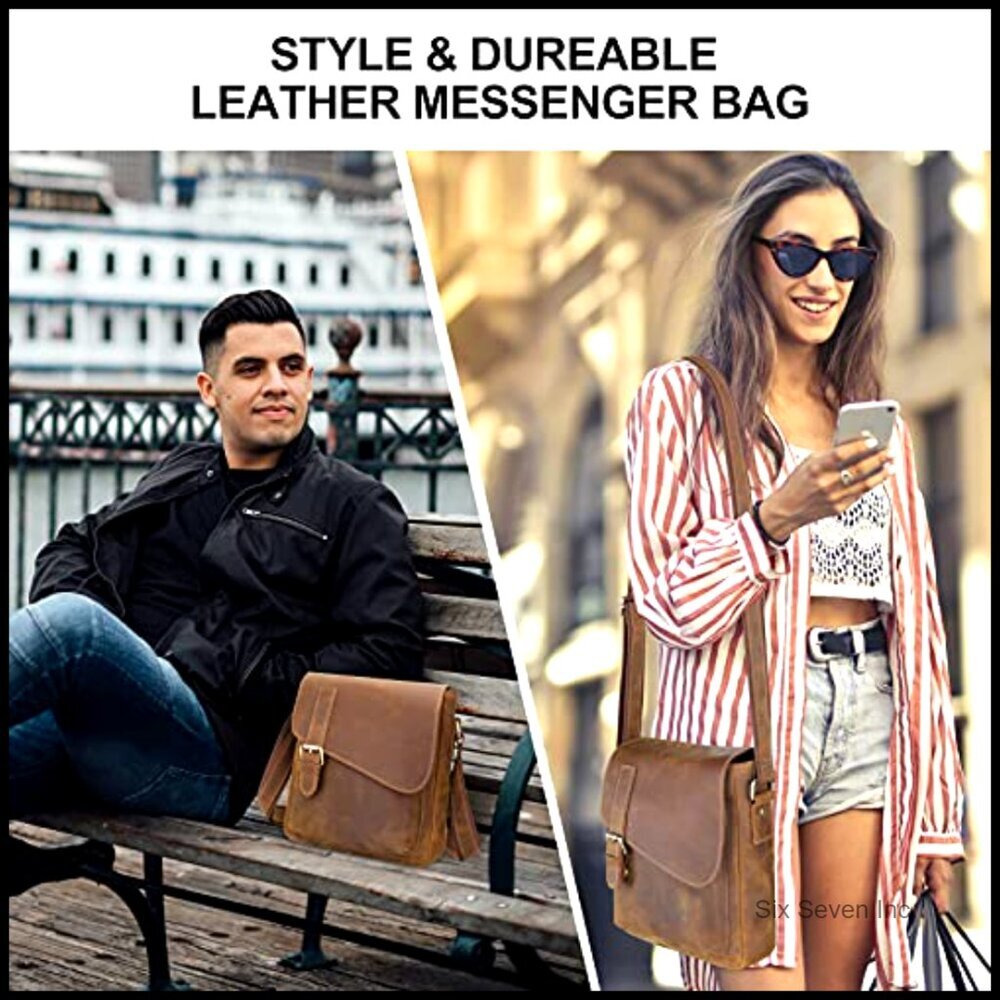 Genuine Leather Messenger Bag Vintage Crossbody Shoulder Bag Unisex Anti-Theft - Picture 2 of 7